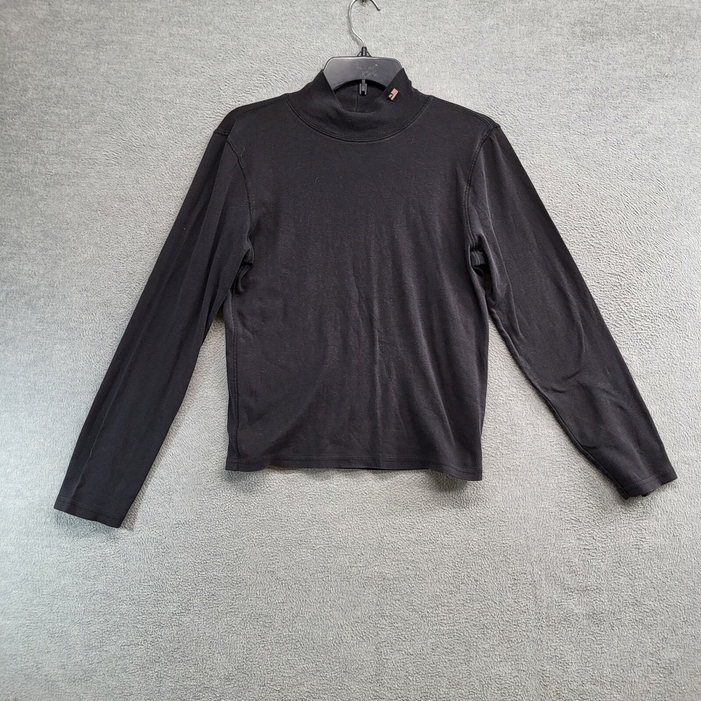 VINTAGE Ralph Lauren Women Top Large Black Crop Long Sleeve Mock‎ Neck